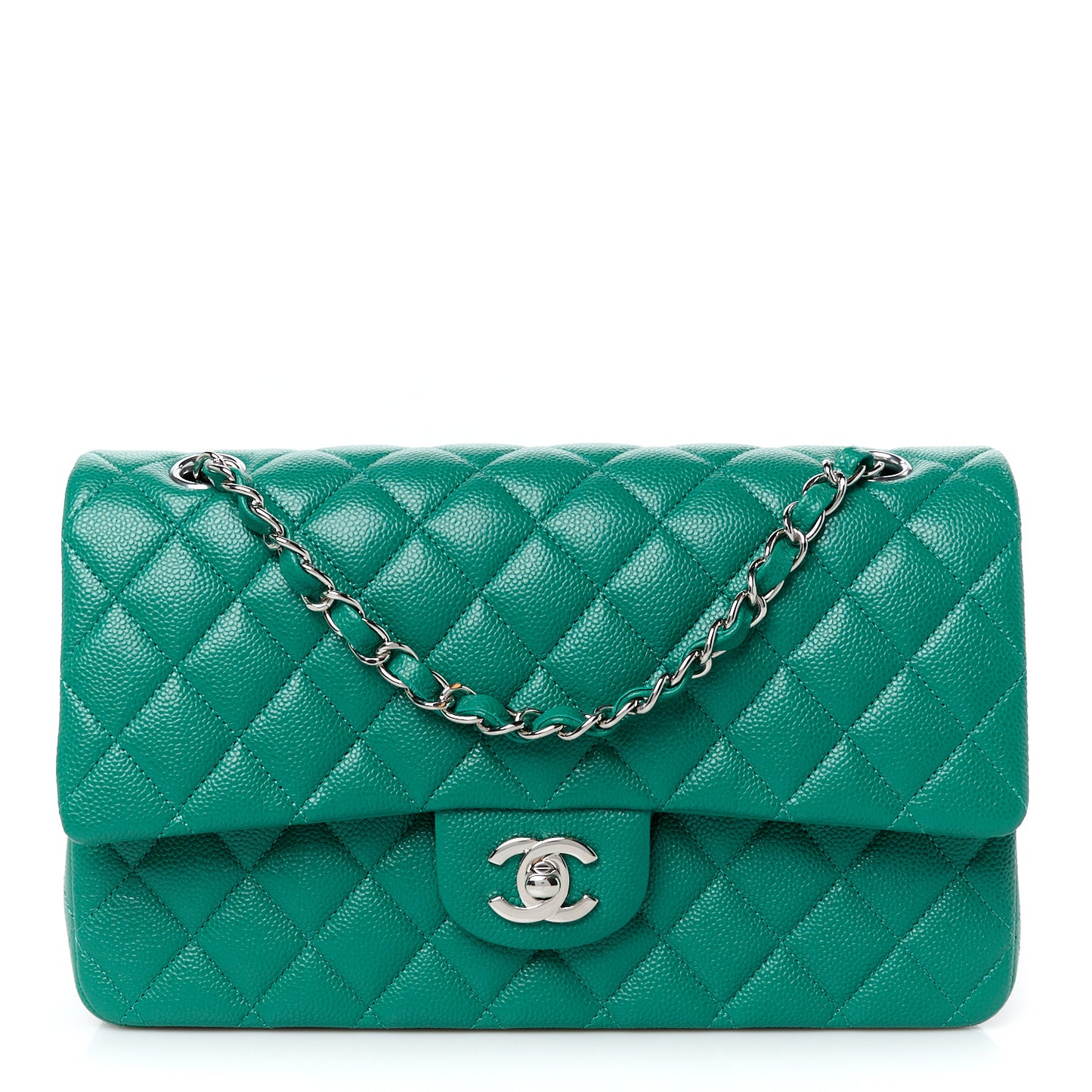 Caviar Quilted Medium Double Flap Green