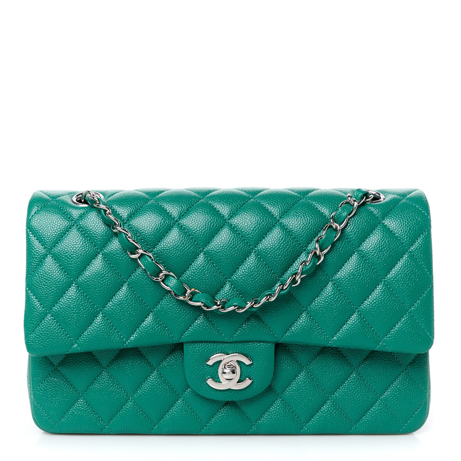 Chanel Caviar Quilted Medium Double Flap Green 1 of 12
