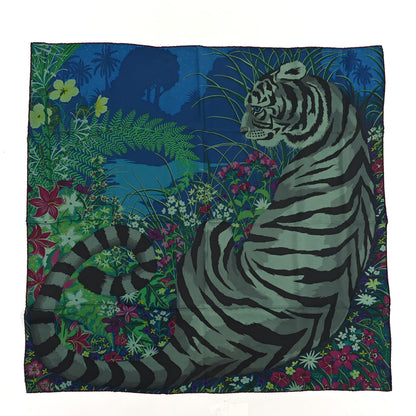 Hermes Silk Tyger Tyger Scarf 90 Bleu Vert Gris 1 of 3