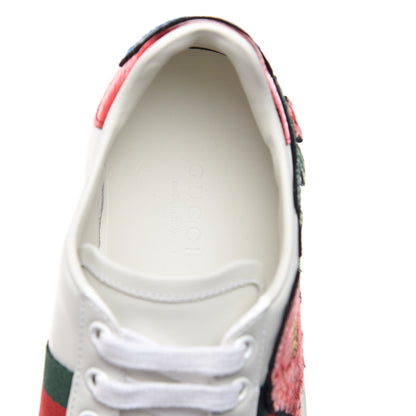 Gucci Calfskin Web Floral Embroidered Ace Sneakers 35 White 8 of 9