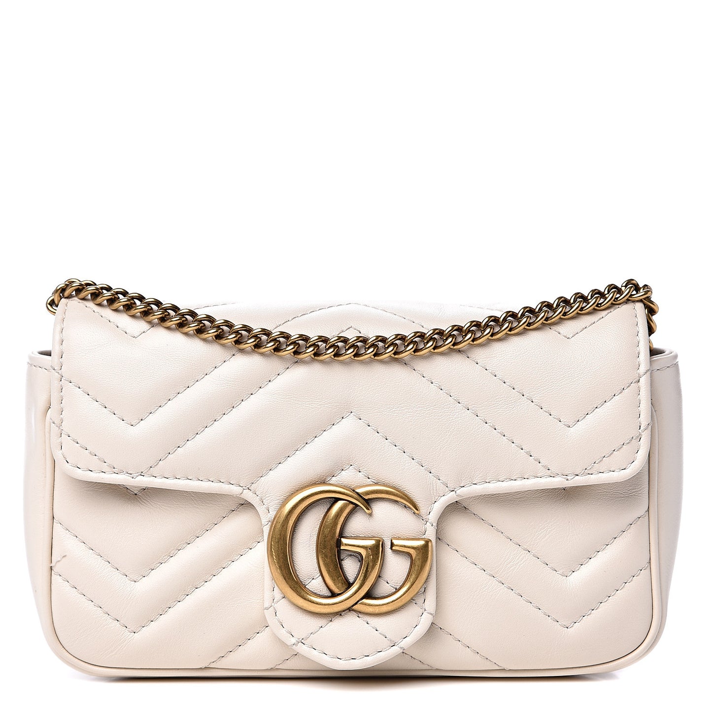 Calfskin Matelasse Super Mini GG Marmont Shoulder Bag White