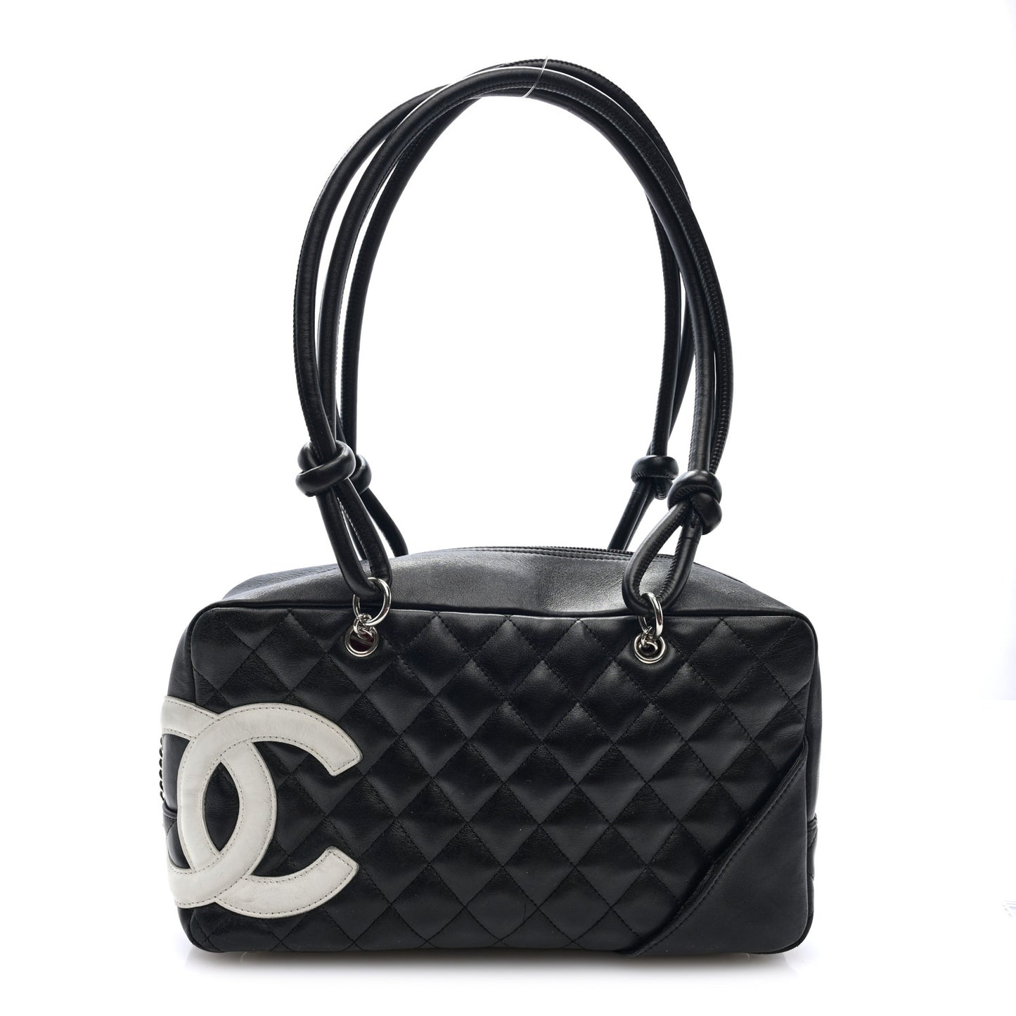 Calfskin Quilted Large Cambon Bowler Black White