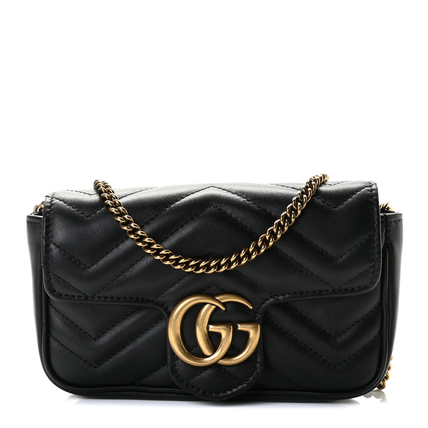 Gucci Calfskin Matelasse Super Mini GG Marmont Shoulder Bag Black 1 of 9