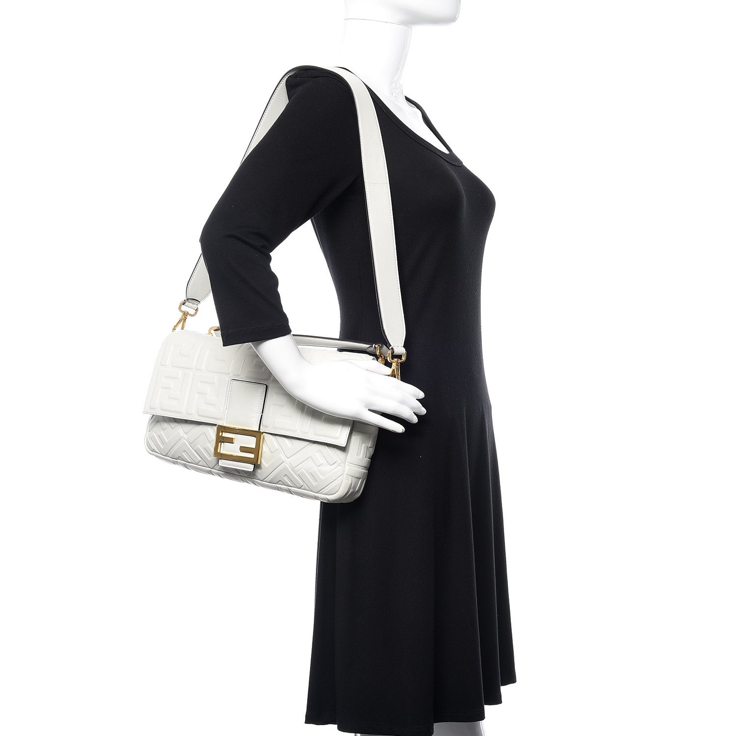 Nappa FF 1974 Embossed Large Baguette White