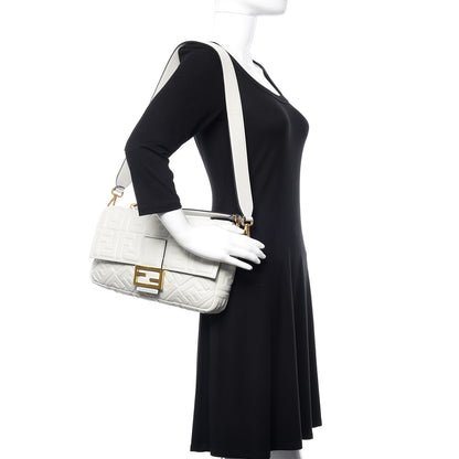 Fendi Nappa FF 1974 Embossed Large Baguette White 2 of 9