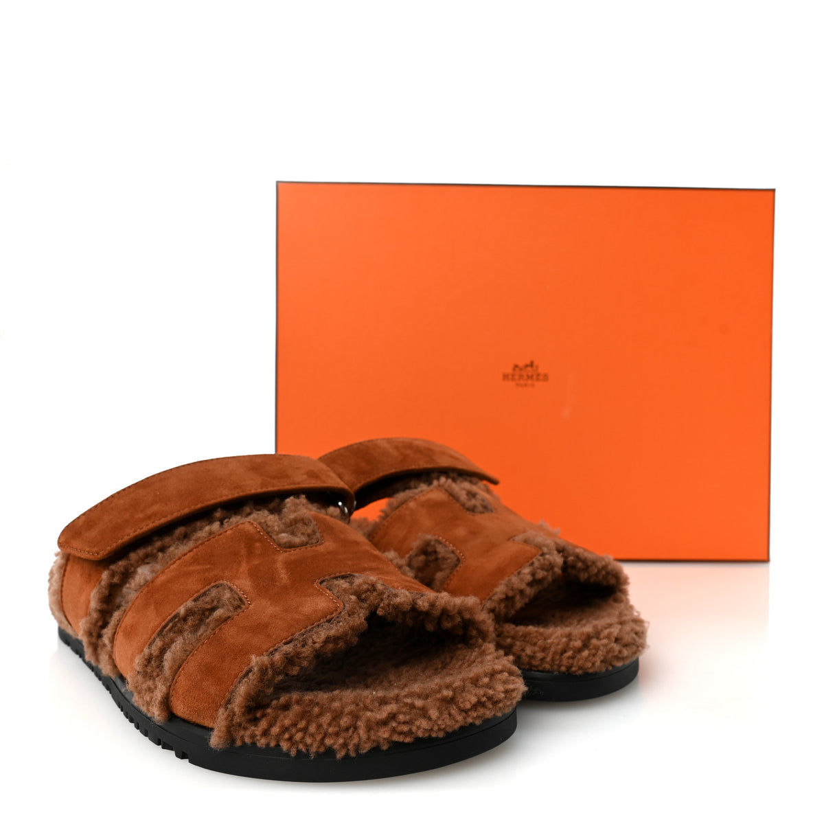 Hermes Suede Goatskin Shearling Womens Chypre Sandals 38.5 Gold 9 of 9