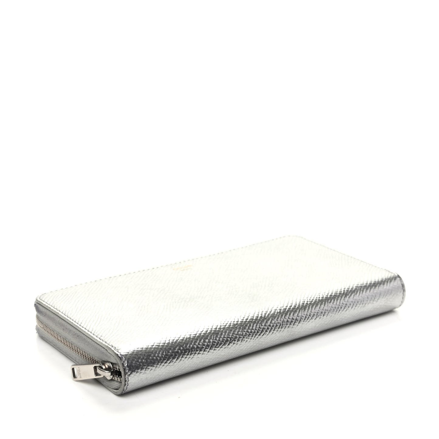 Laminated Grained Calfskin Large Zip Around Multifunction Wallet Silver
