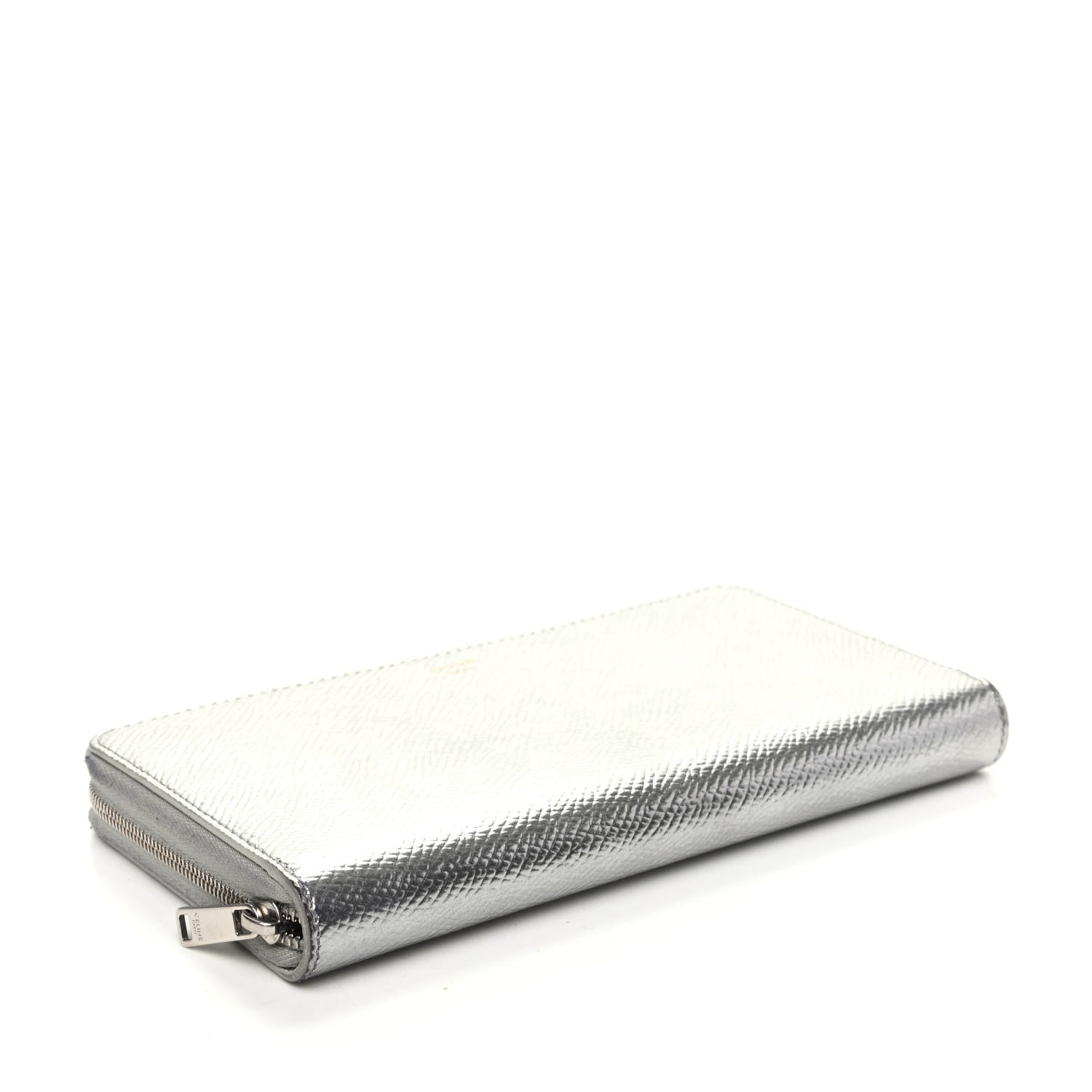 Celine Laminated Grained Calfskin Large Zip Around Multifunction Wallet Silver 4 of 7