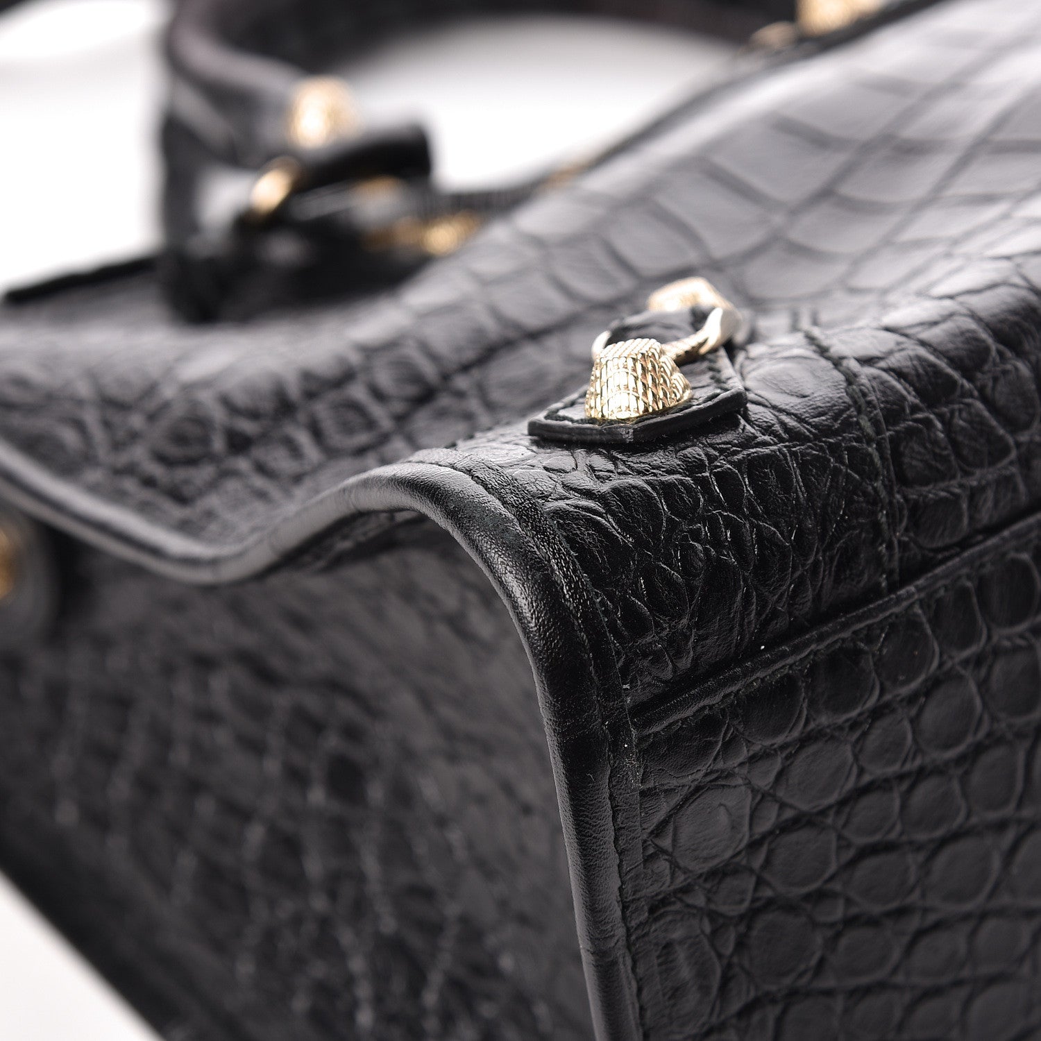 Balenciaga Calfskin Crocodile Embossed Giant 12 Gold Hardware City Black 11 of 12