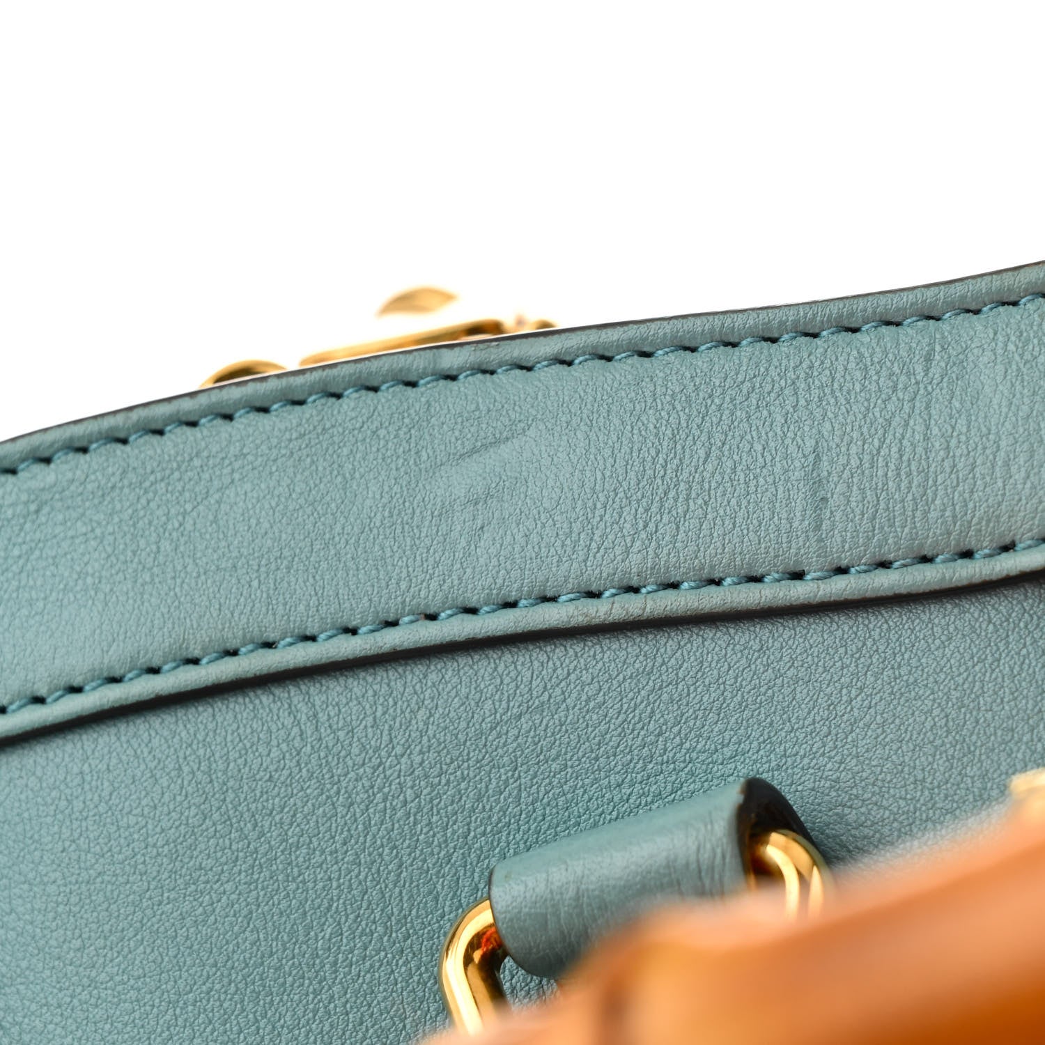 Gucci Wonka Grain Calfskin Small Diana Tote Bag Dusty Azure Orange Fluo 13 of 14