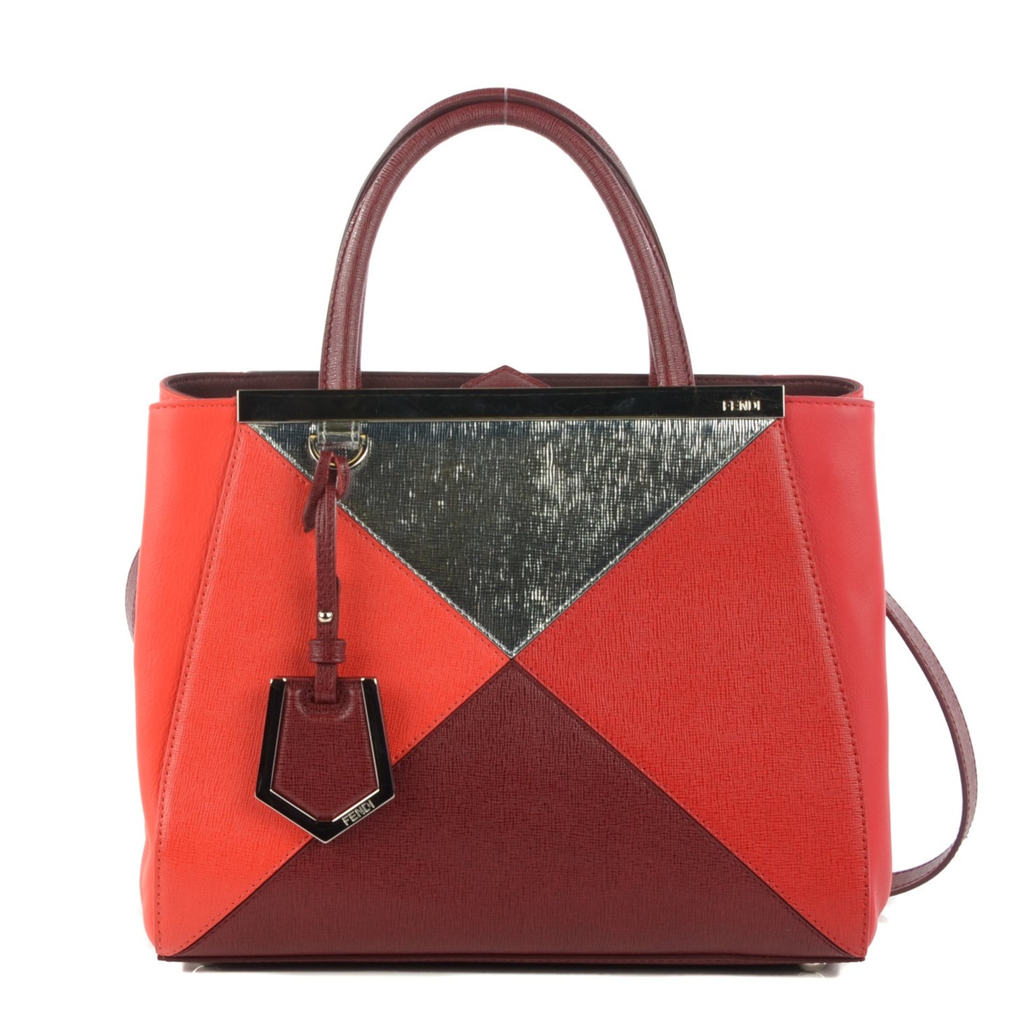 Vitello Elite Calfskin Colorblock Petite 2Jours Tote Argento Rosso