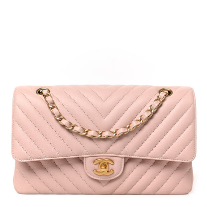 Chanel Calfskin Chevron Quilted Medium Double Flap Light Pink 1 of 8