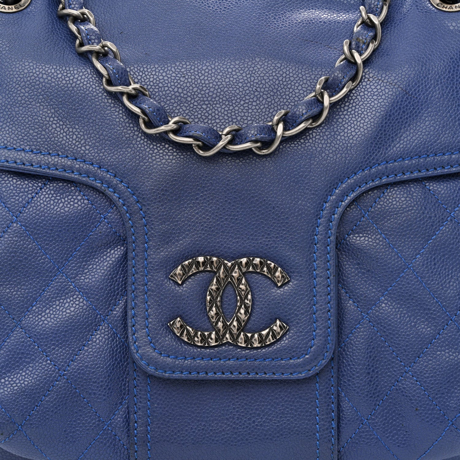 Chanel Glazed Caviar Coco Rider Flap Hobo Navy Blue 8 of 12