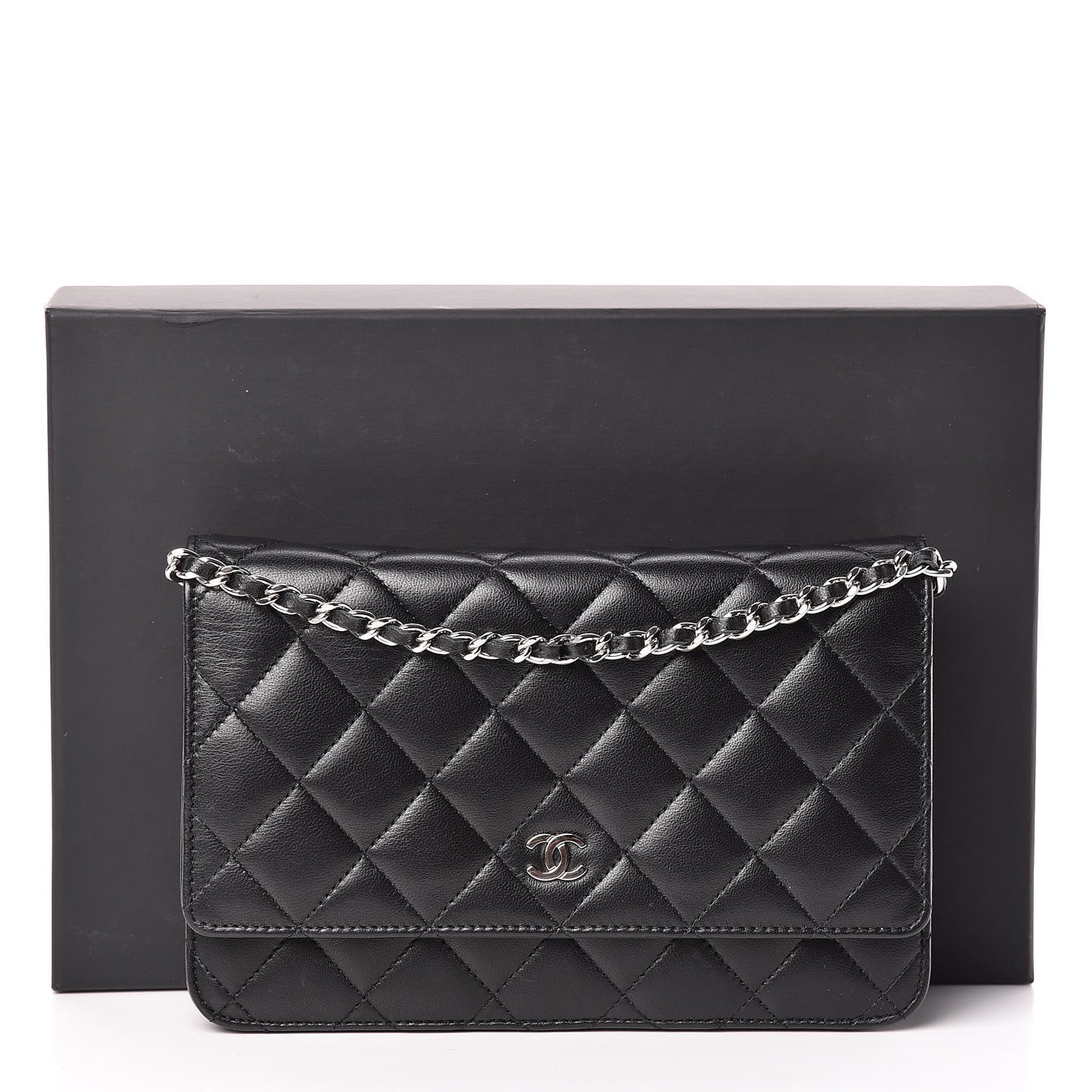 Lambskin Quilted Wallet On Chain WOC Black