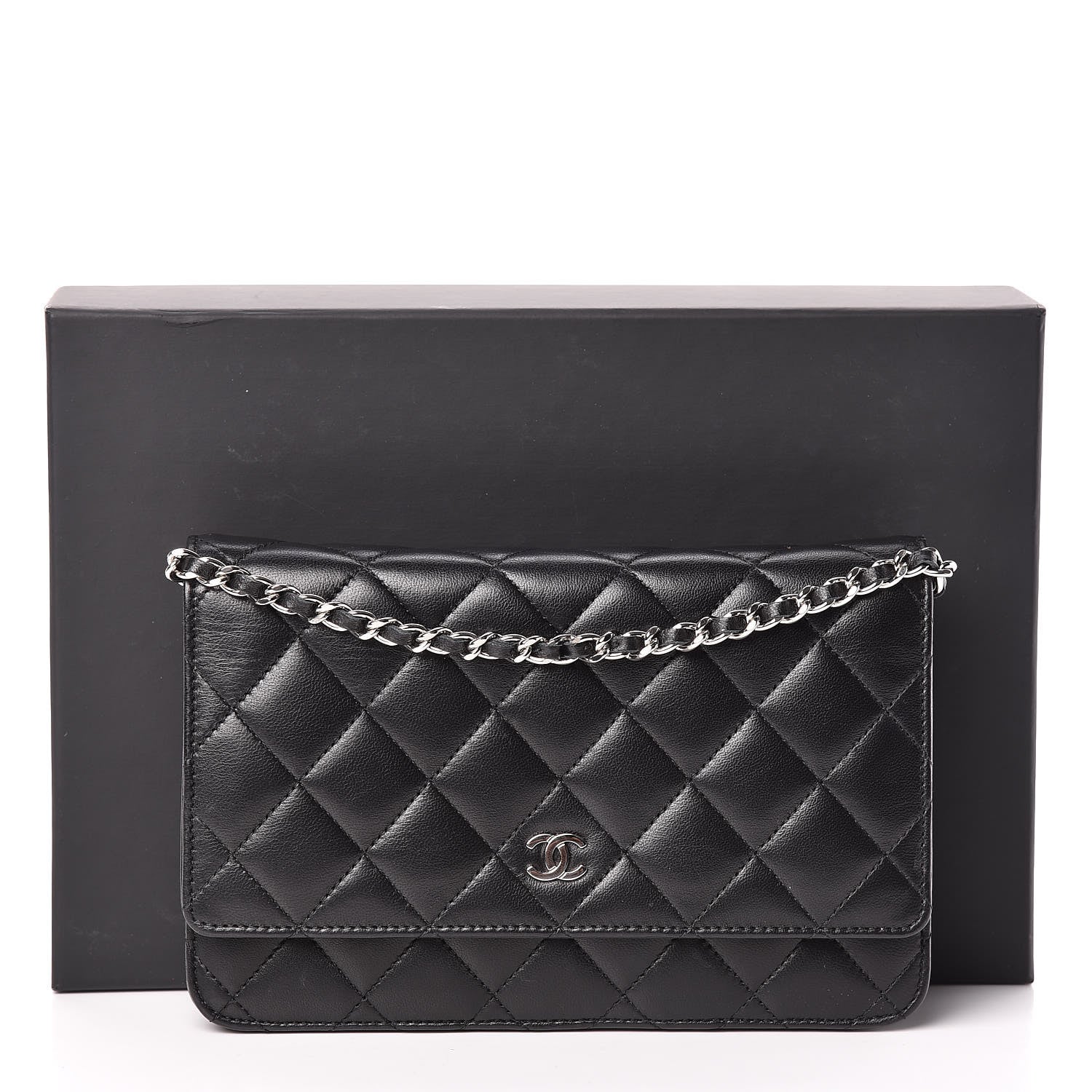 Chanel Lambskin Quilted Wallet On Chain WOC Black 11 of 11