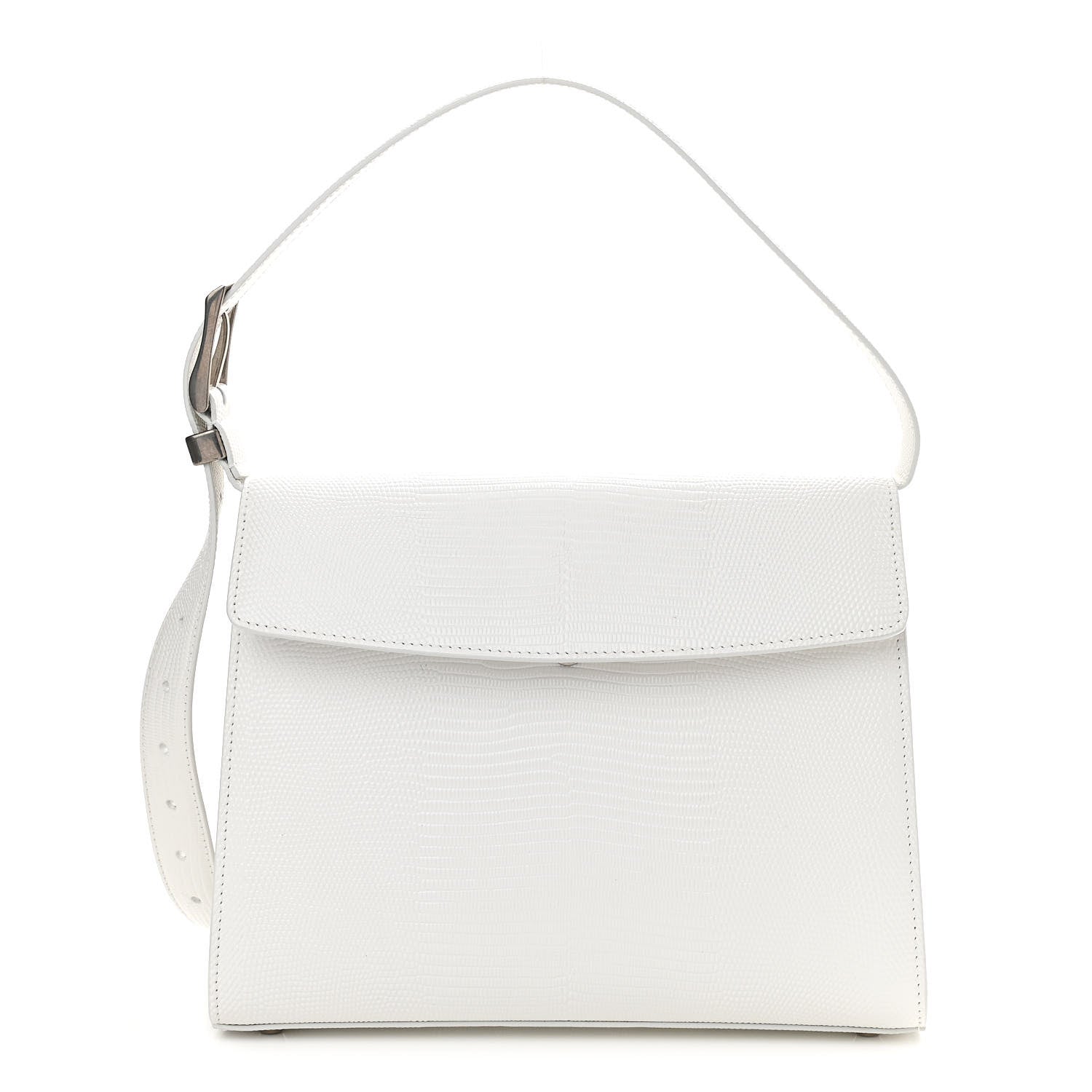 Balenciaga Patent Calfskin Lizard Embossed Medium Ghost Shoulder Bag Optic White 1 of 12