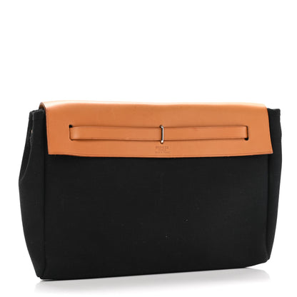 Hermes Toile Vache Calfskin Herbag Clutch Natural Black 4 of 25