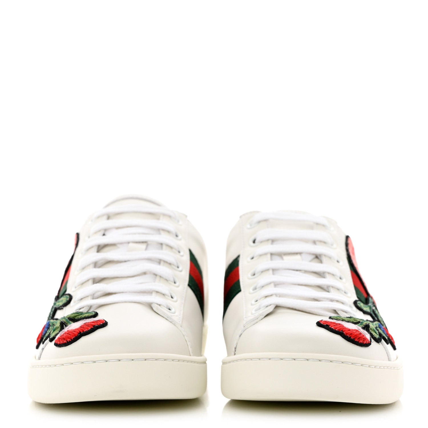 Gucci Calfskin Web Floral Embroidered Womens Ace Sneakers 37.5 White 2 of 9