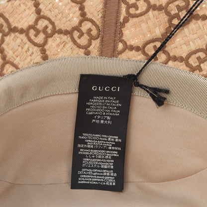 Gucci Raffia Elaphe GG Monogram Embroidered Basmaa Fedora Hat M Ivory Dark Brown 7 of 7