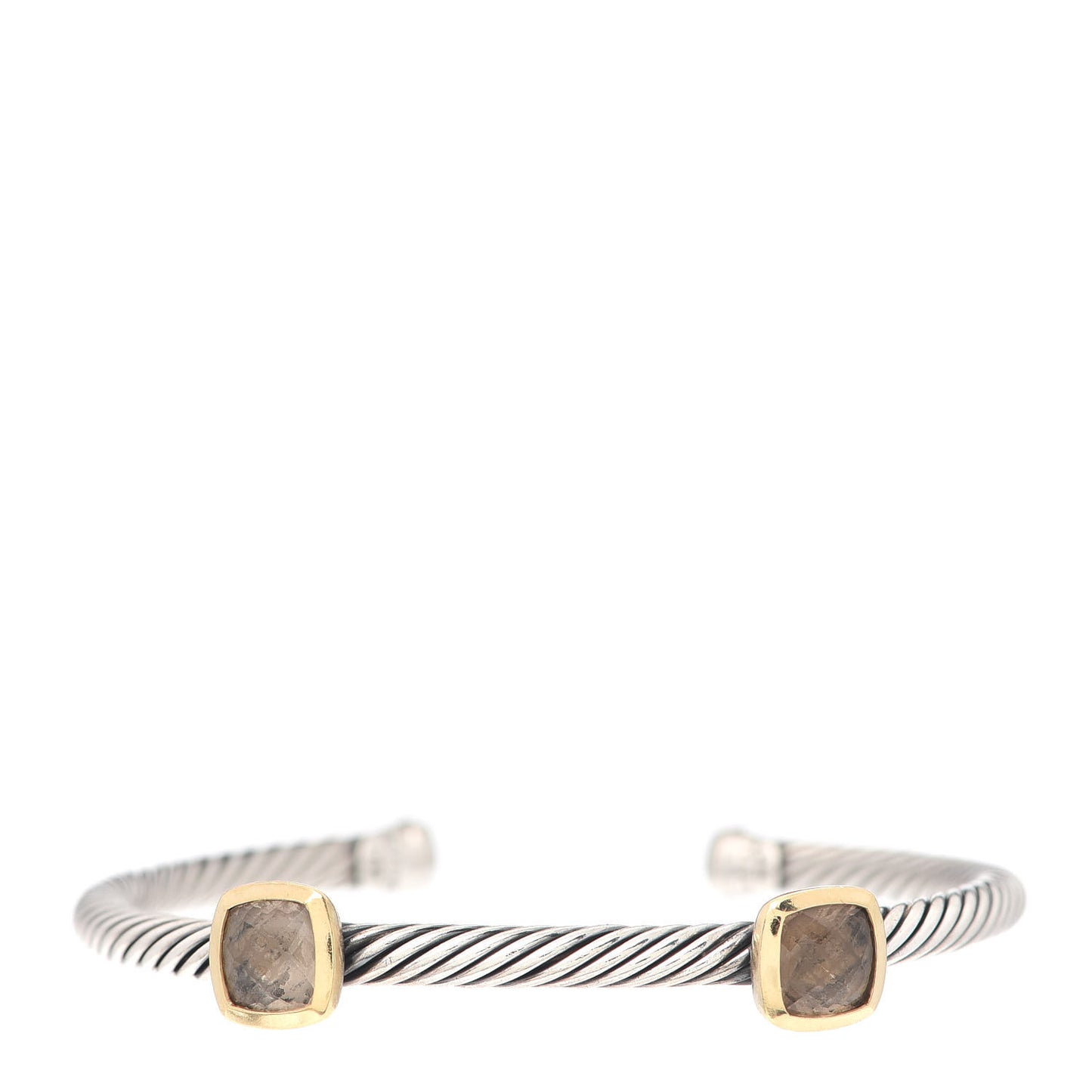 Sterling Silver 18K Yellow Gold Smoky Quartz 4mm Noblesse Double Station Cable Bracelet