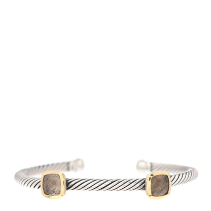 David Yurman Sterling Silver 18K Yellow Gold Smoky Quartz 4mm Noblesse Double Station Cable Bracelet 1 of 5