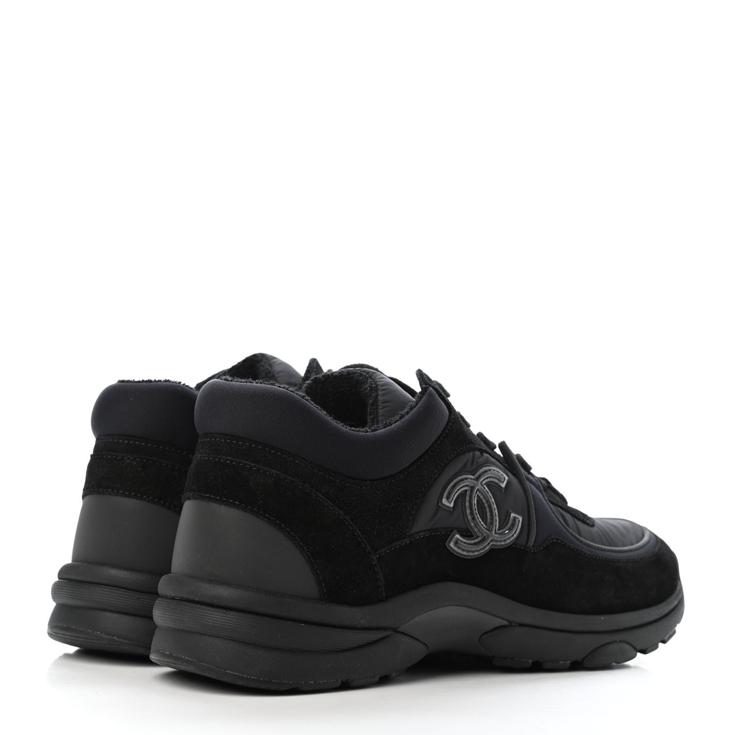 Chanel Nylon Calfskin Suede Calfskin CC Sneakers 37 Black 3 of 4