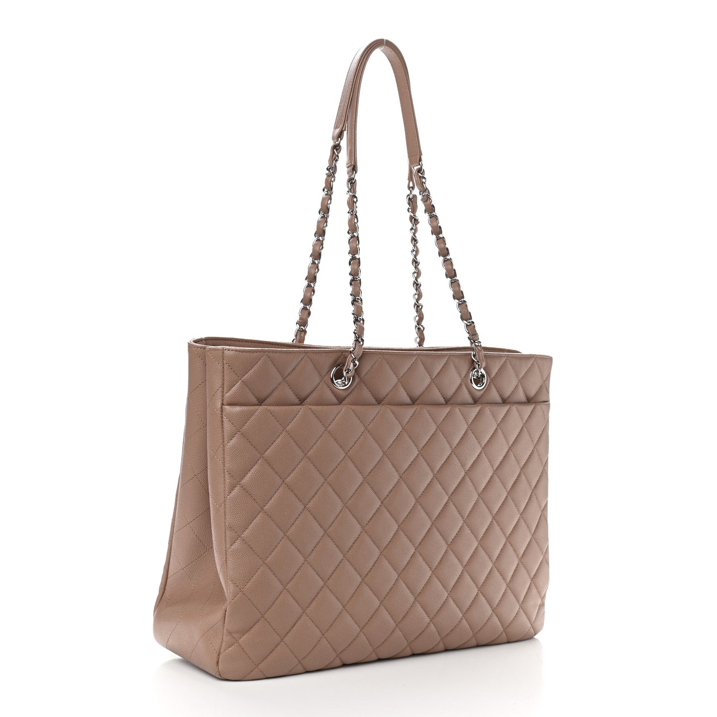Caviar Quilted Large Shopping Tote Dark Beige