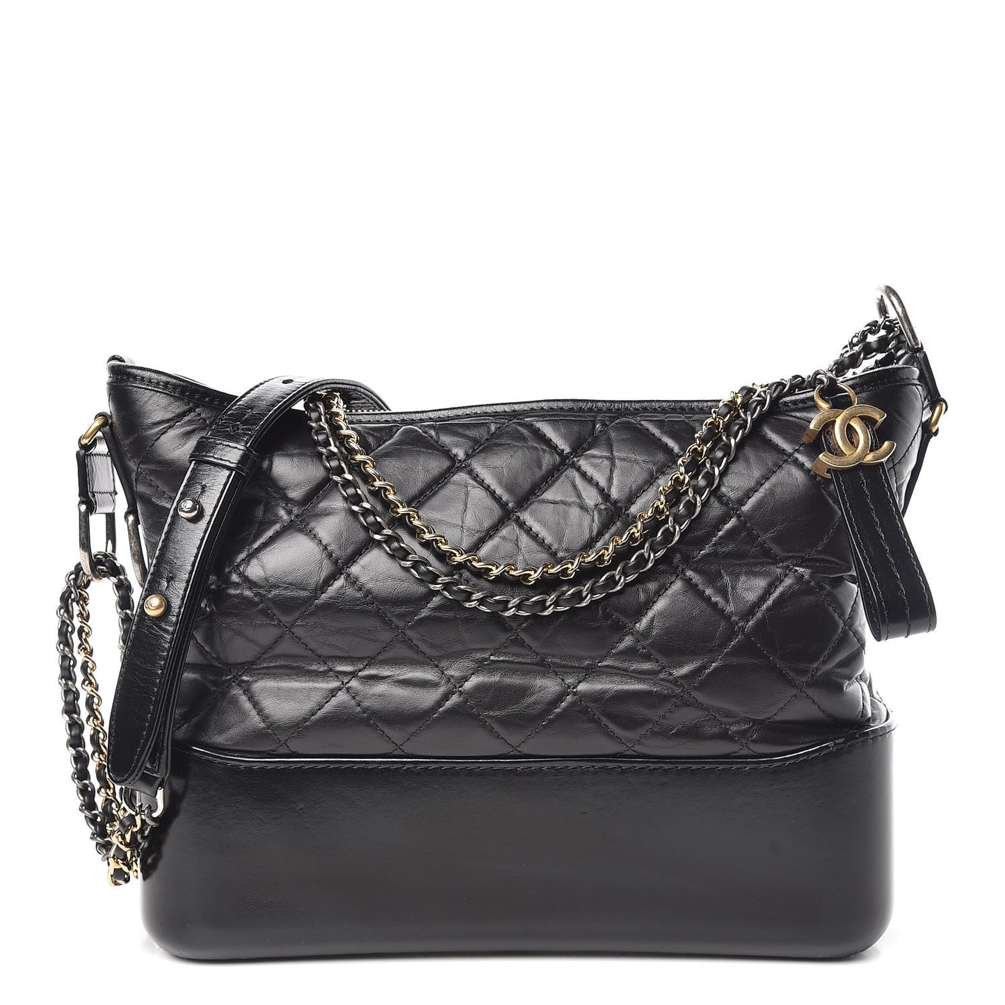 Aged Calfskin Quilted Medium Gabrielle Hobo Black