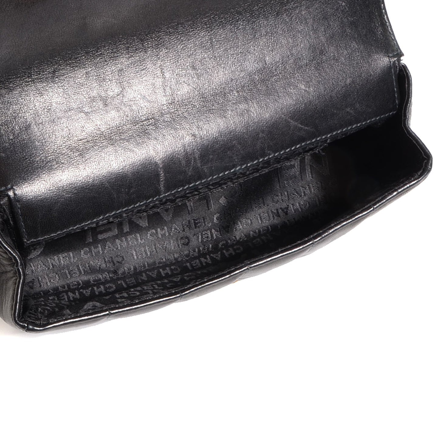 Lambskin Chocolate Bar Quilted Camellia Mini Flap Black