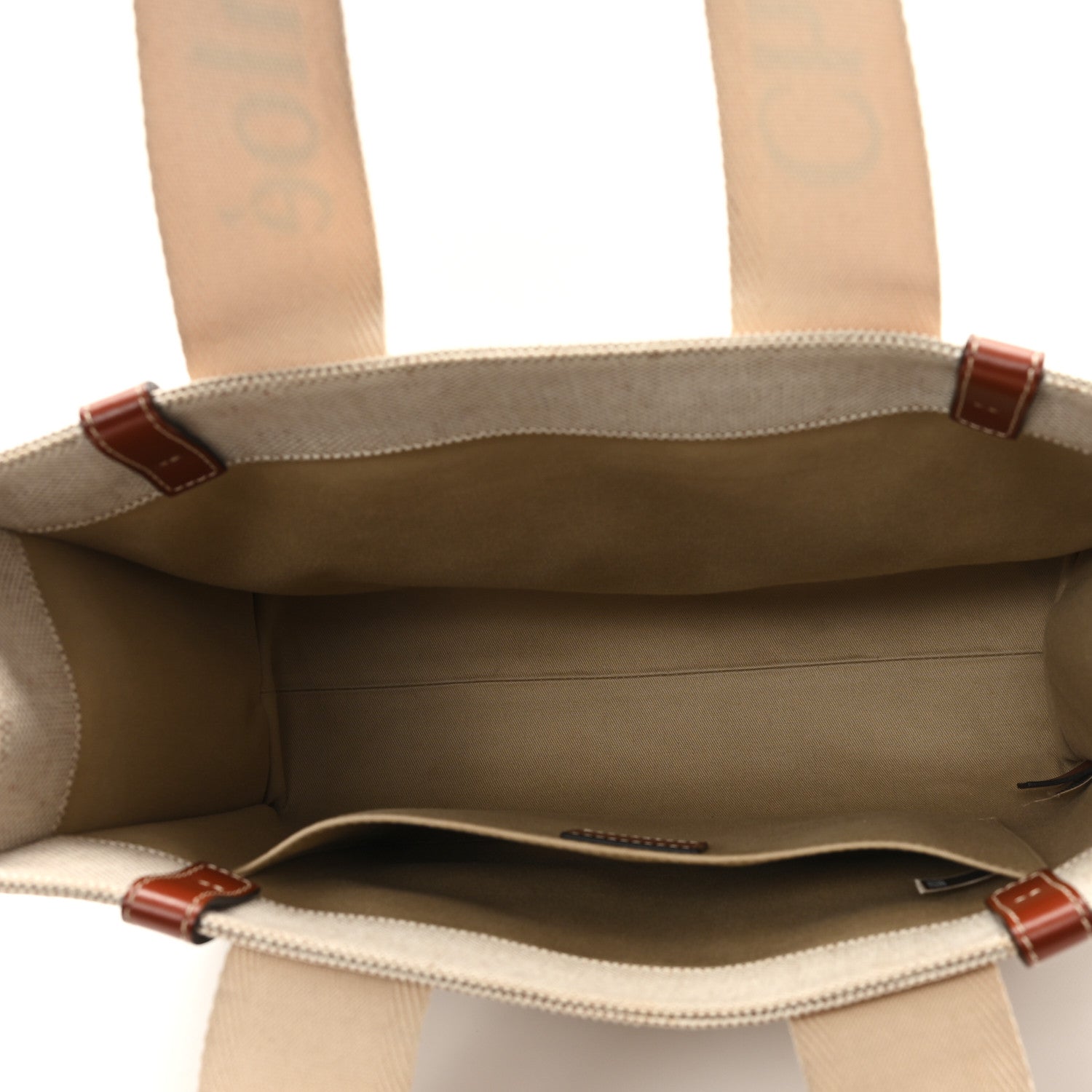 Chloe Linen Calfskin Medium Woody Ribbon Tote White Brown 5 of 14