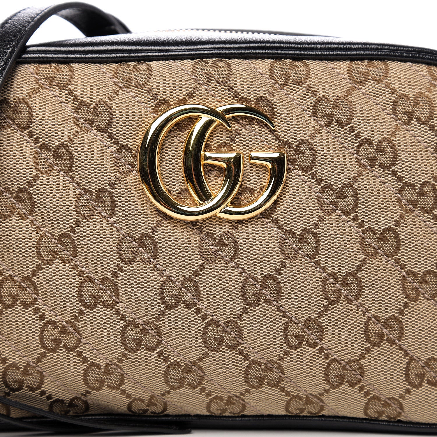 Gucci Monogram Matelasse Diagonal Small GG Marmont Chain Shoulder Bag Beige Black 9 of 10