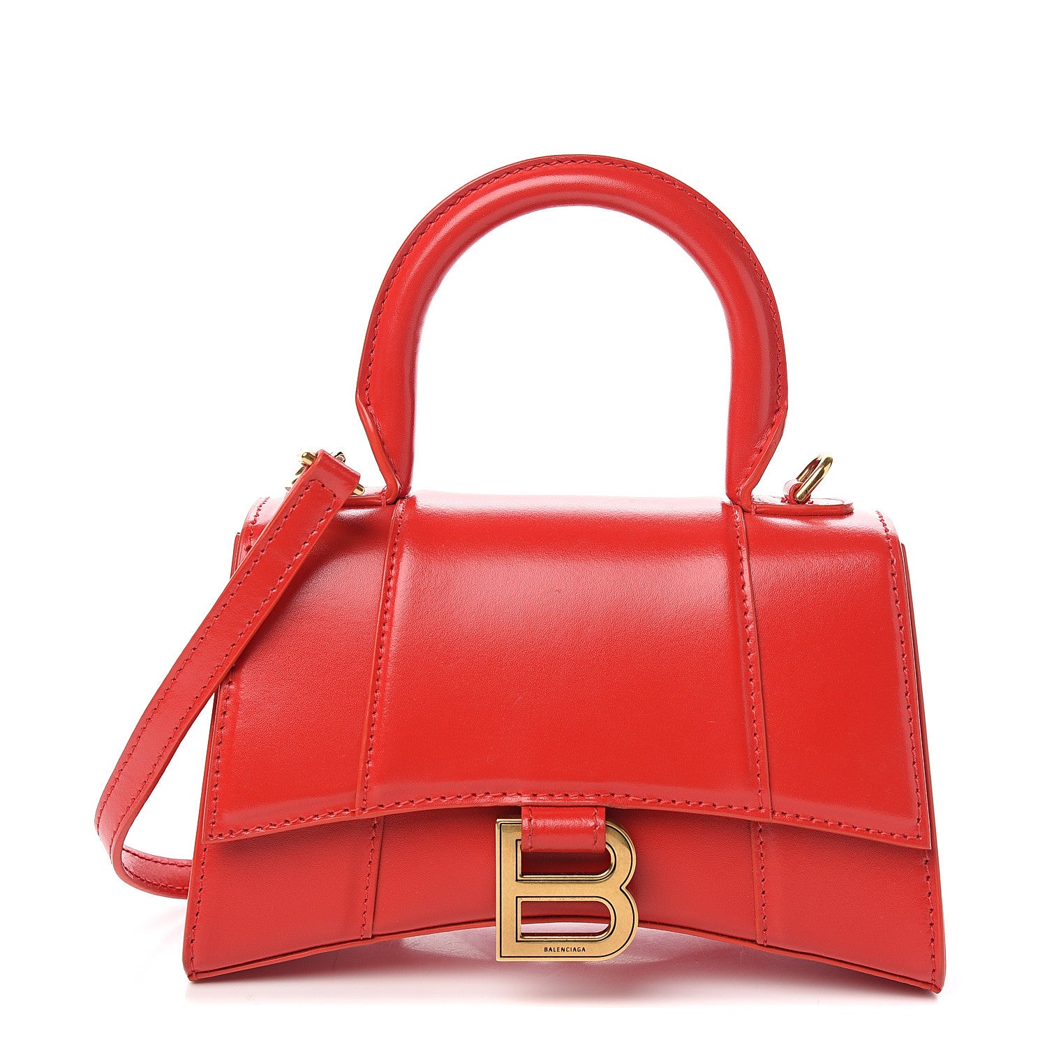 Balenciaga Shiny Box Calfskin Hourglass Top Handle Bag XS Bright Red 1 of 8
