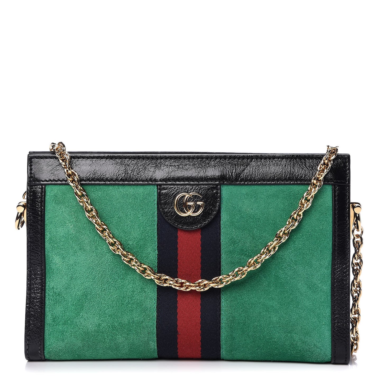 Suede Patent Web Small Ophidia Chain Shoulder Bag New Shamarock Black
