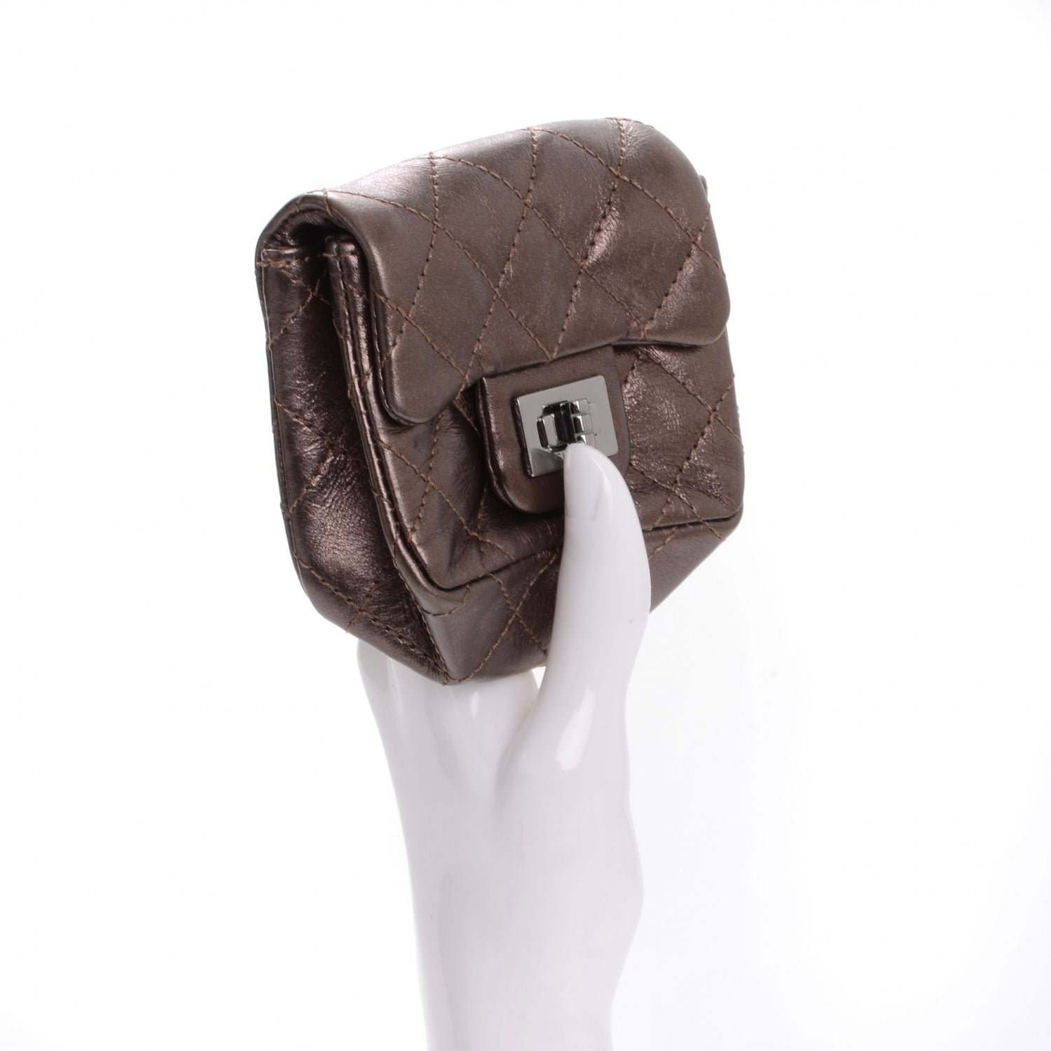 Chanel Calfskin Quilted Mini Reissue Pouch Bag Charm Keychain Bronze 2 of 6