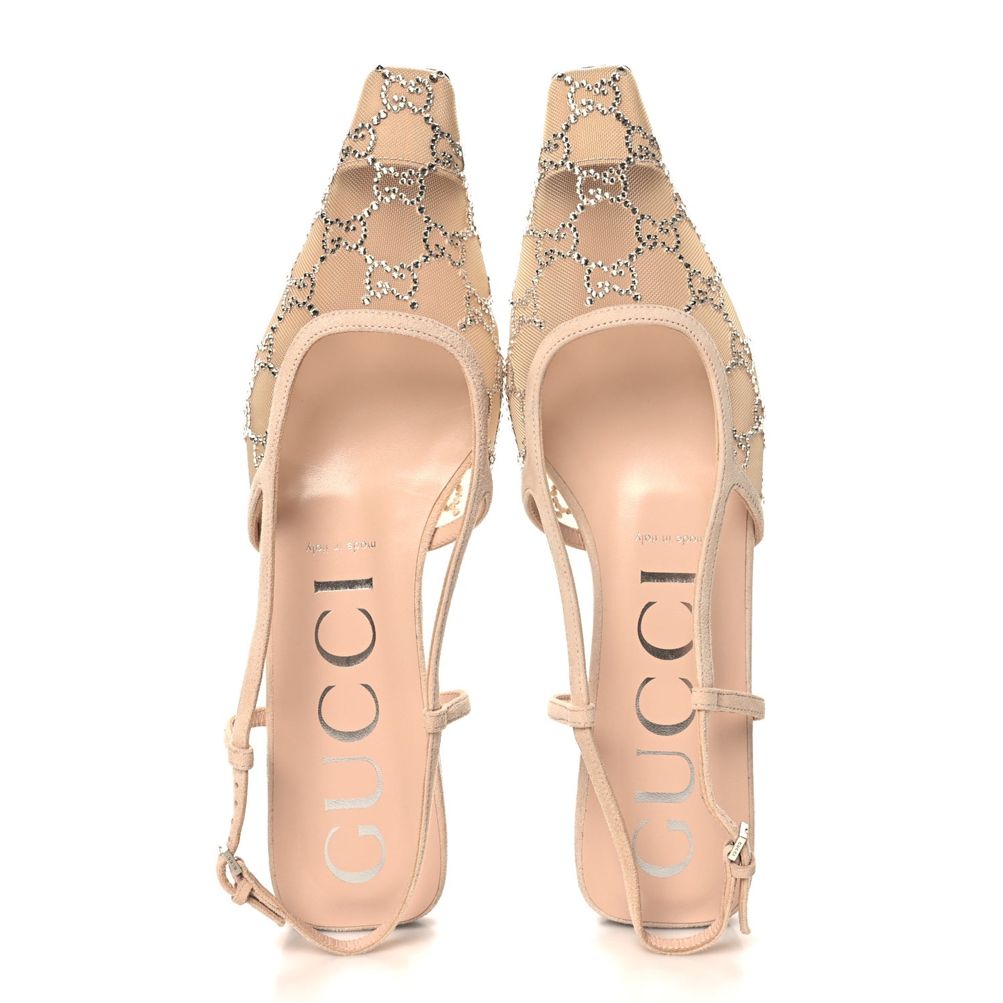 Suede Mesh Crystal GG Monogram Slingback Ballet Flats 39.5 Light Powder Skin Rose
