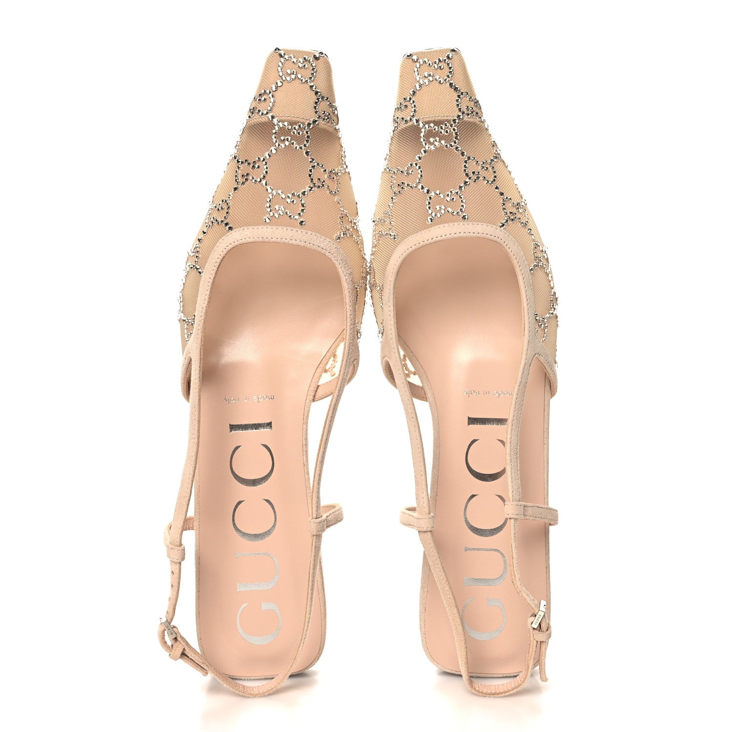 Gucci Suede Mesh Crystal GG Monogram Slingback Ballet Flats 39.5 Light Powder Skin Rose 2 of 9
