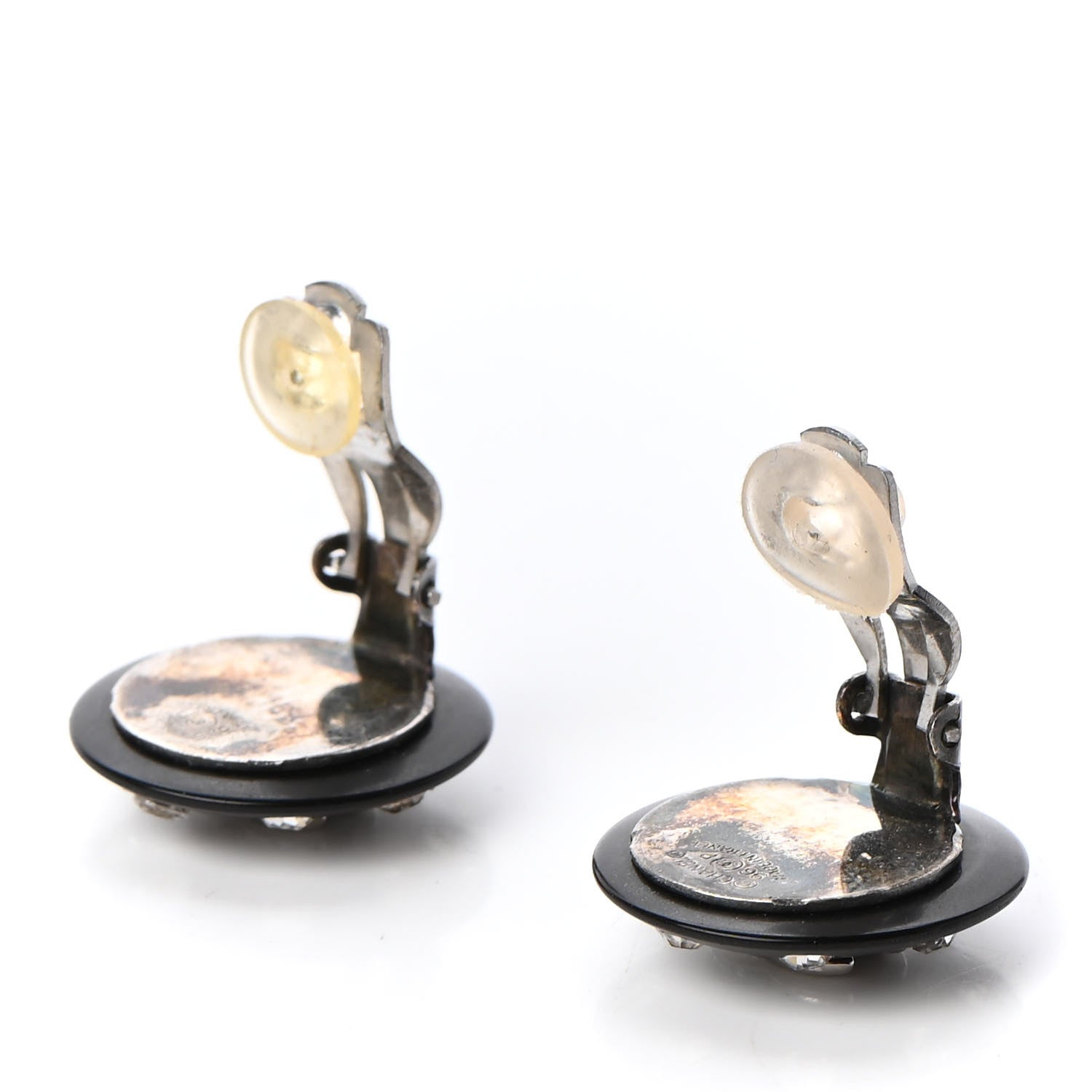 Chanel CC Crystal Studded Round Clip On Earrings Black Silver 3 of 5