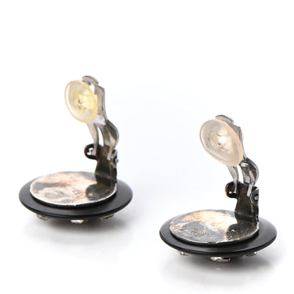 Chanel CC Crystal Studded Round Clip On Earrings Black Silver 3 of 5