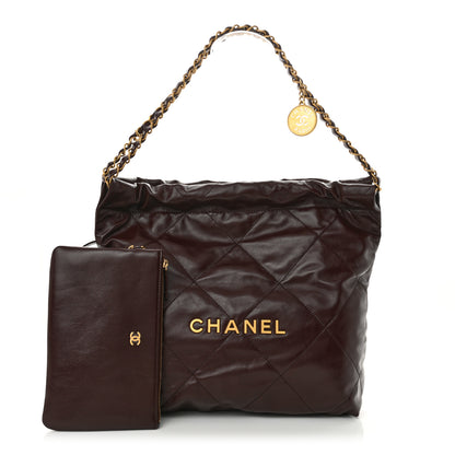 Chanel Shiny Calfskin Quilted Small Chanel 22 Dark Brown 3 of 11