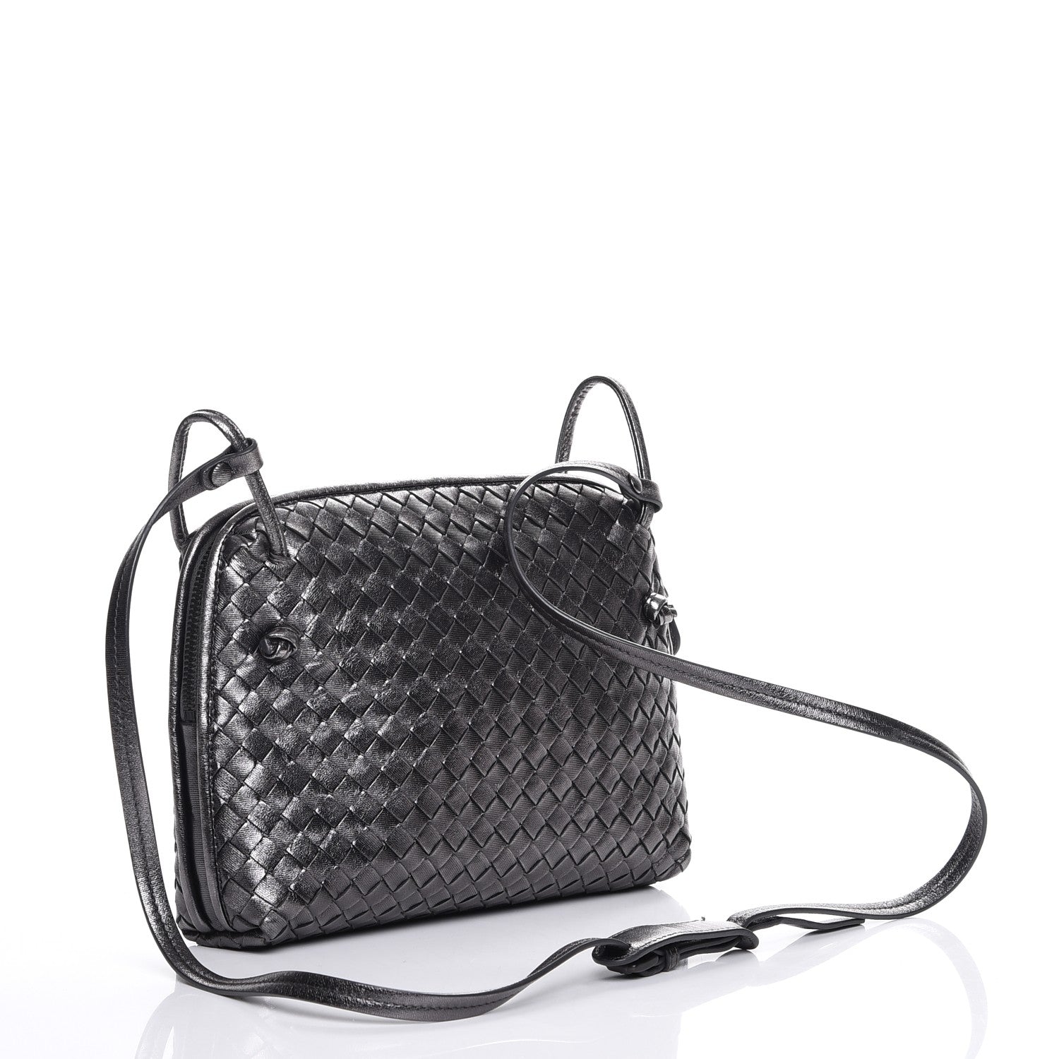 Bottega Veneta Metallic Nappa Intrecciato Pillow Crossbody Messenger Dark Grey 3 of 10