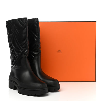 Hermes Suede Goatskin Quilted Fuji Boots 37 Black 9 of 9