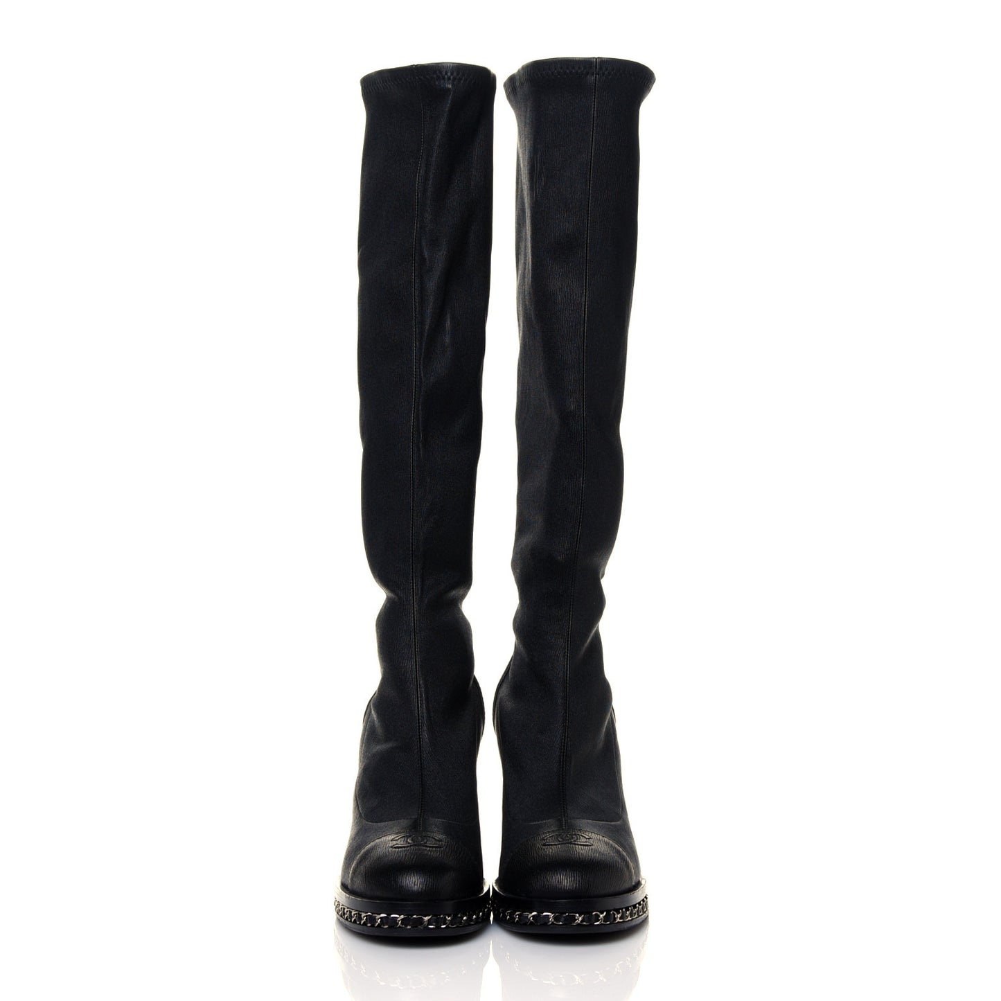 Fabric Grosgrain CC High Cap Toe Chain Boots 39.5 Black