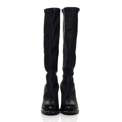 Chanel Fabric Grosgrain CC High Cap Toe Chain Boots 39.5 Black 2 of 7