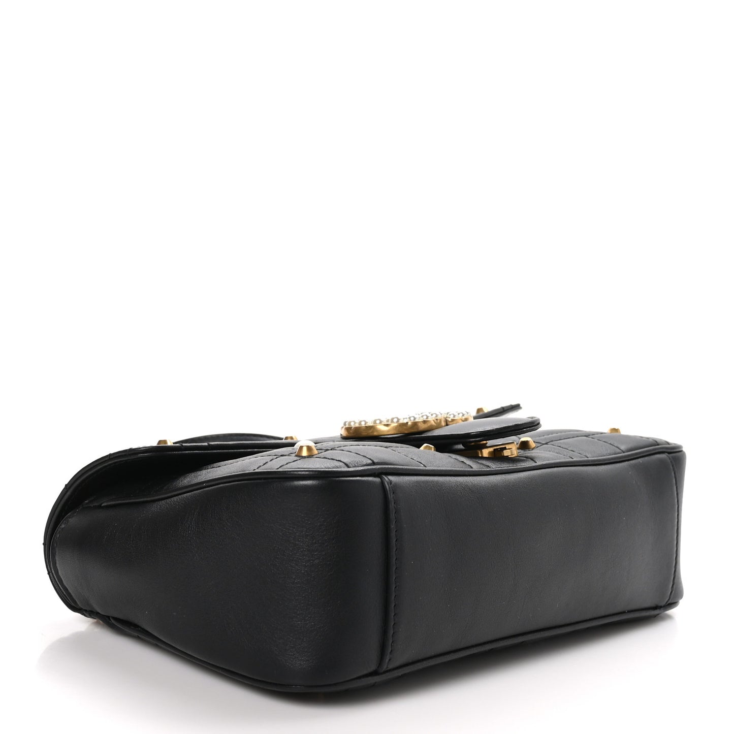 Calfskin Matelasse Studded Small Pearly GG Marmont Shoulder Bag Black