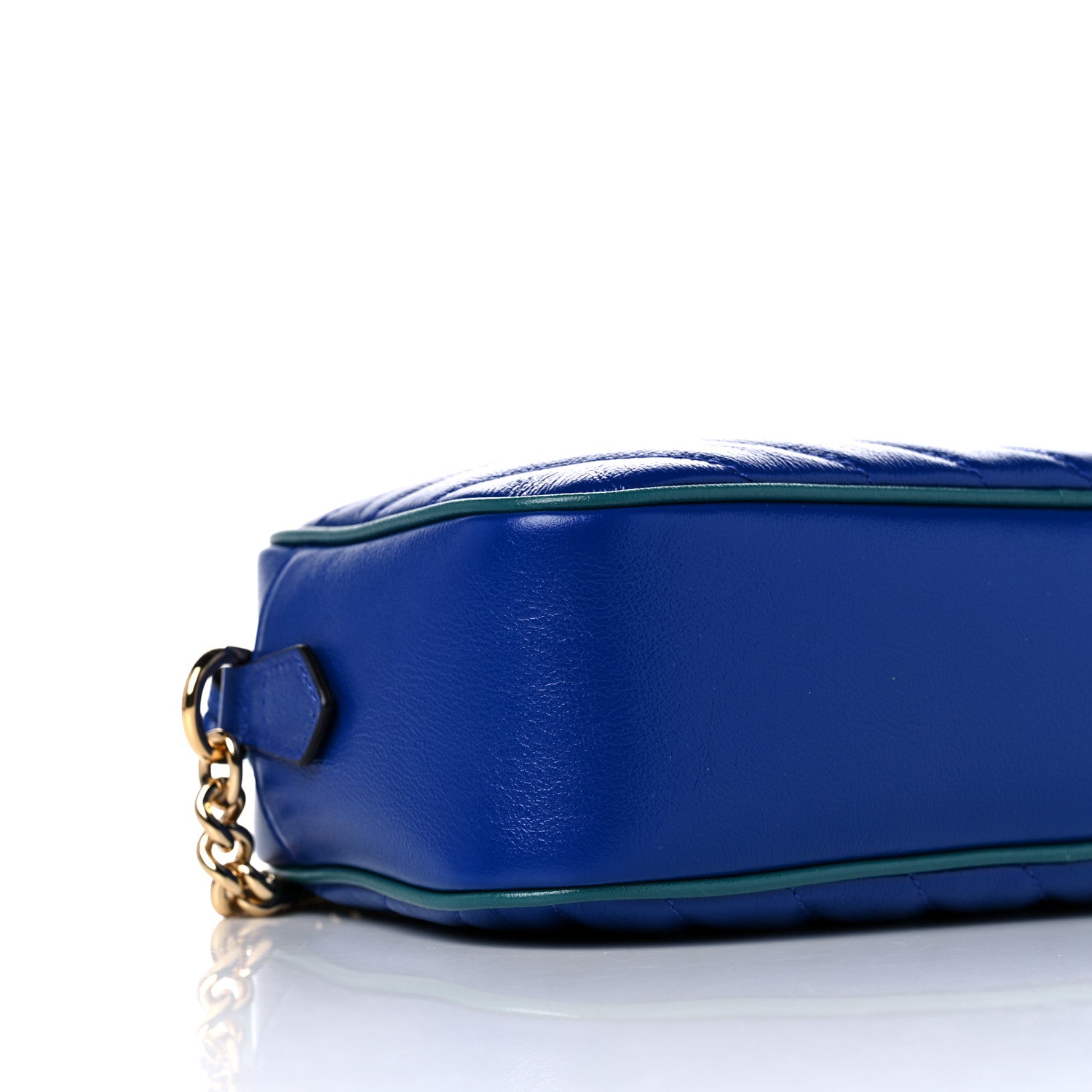 Gucci Azalea Calfskin Enamel Matelasse Diagonal Small Torchon GG Marmont Chain Shoulder Bag Imperial Blue Pavone 9 of 10
