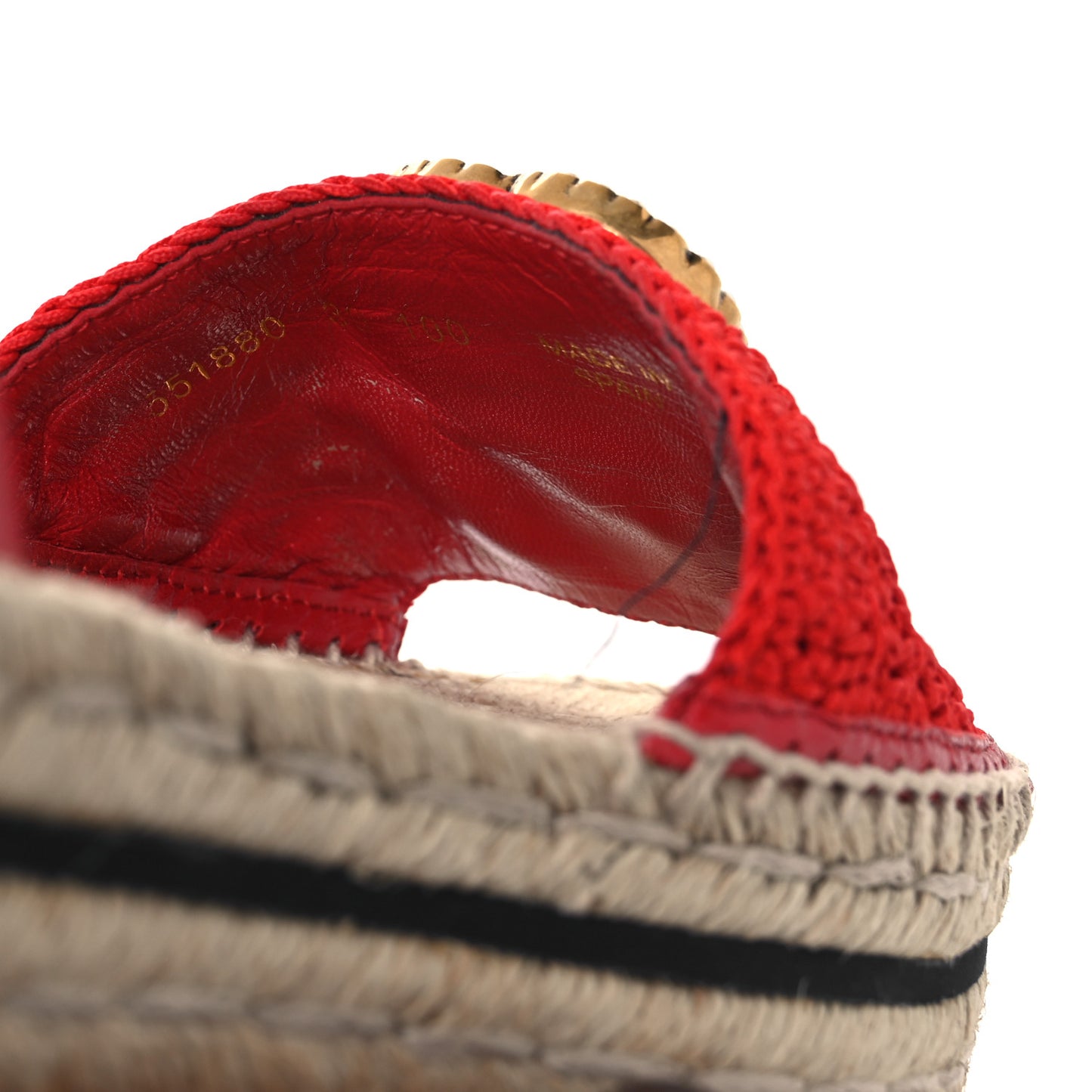 Cotton Malaga Kid Crochet Pearly GG Lilibeth Espadrille Platform Sandals 39 Hibiscus Red