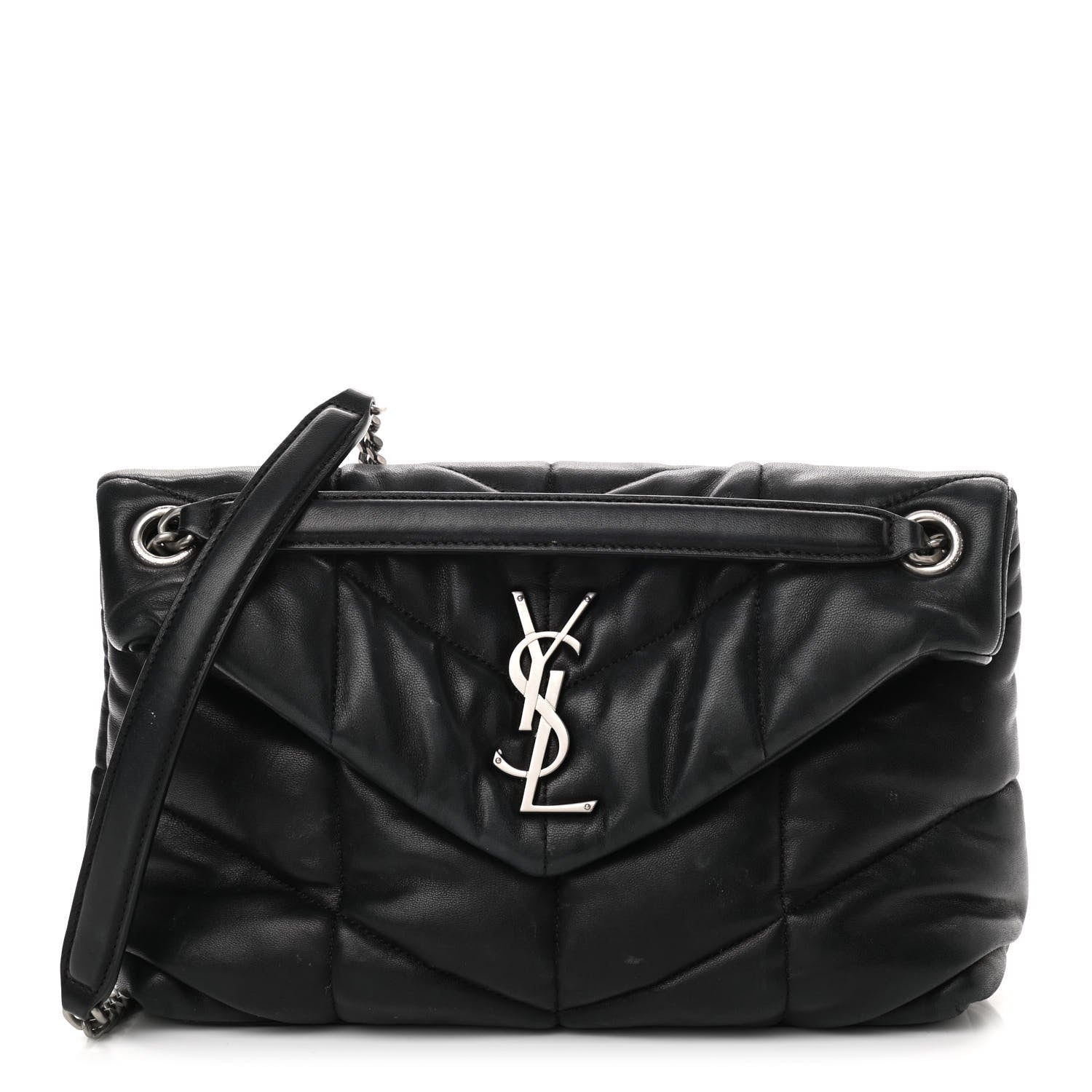 Saint Laurent Lambskin Quilted Small Loulou Puffer Monogram Chain Satchel Black 1 of 14