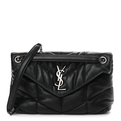 Saint Laurent Lambskin Quilted Small Loulou Puffer Monogram Chain Satchel Black 1 of 14