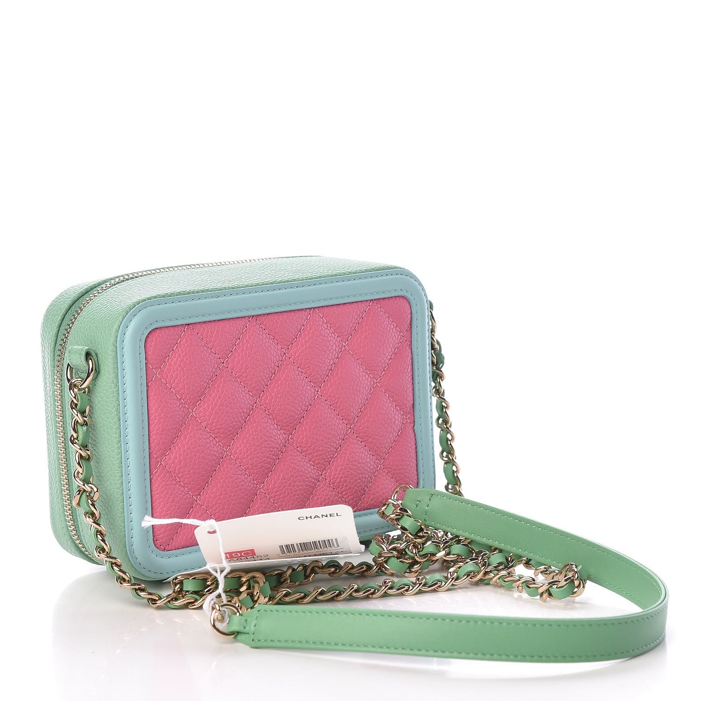 Caviar Quilted Filigree Vanity Clutch With Chain Pink Light Blue Green