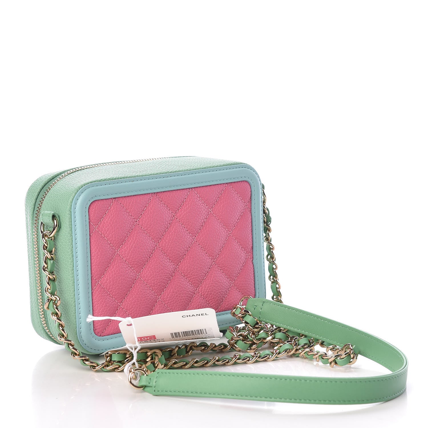 Chanel Caviar Quilted Filigree Vanity Clutch With Chain Pink Light Blue Green 3 of 10